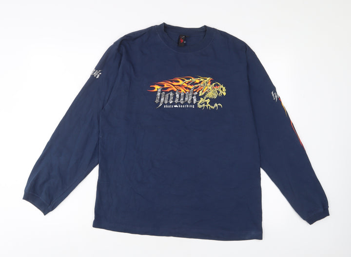 Hank Boys Blue Cotton Basic T-Shirt Size 16 Years Crew Neck Pullover - Tall