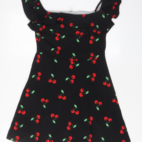 ASOS Womens Black Geometric Cotton A-Line Size 10 Off the Shoulder Pullover - Cherries