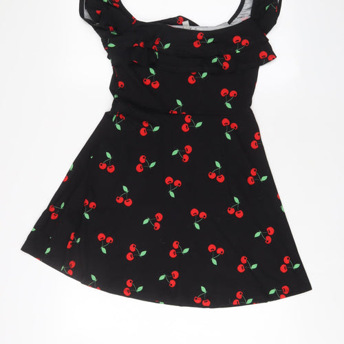 ASOS Womens Black Geometric Cotton A-Line Size 10 Off the Shoulder Pullover - Cherries