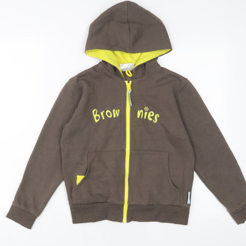 Brownies Girls Brown Cotton Full Zip Hoodie Size 9-10 Years Zip - Embroidered