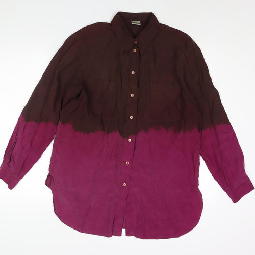 OuiSet Womens Purple Colourblock Silk Basic Button-Up Size 16 Collared - Ombre