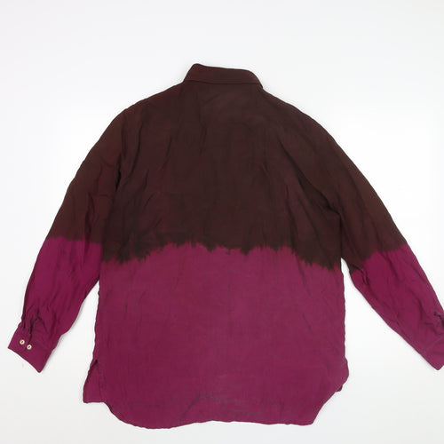 OuiSet Womens Purple Colourblock Silk Basic Button-Up Size 16 Collared - Ombre