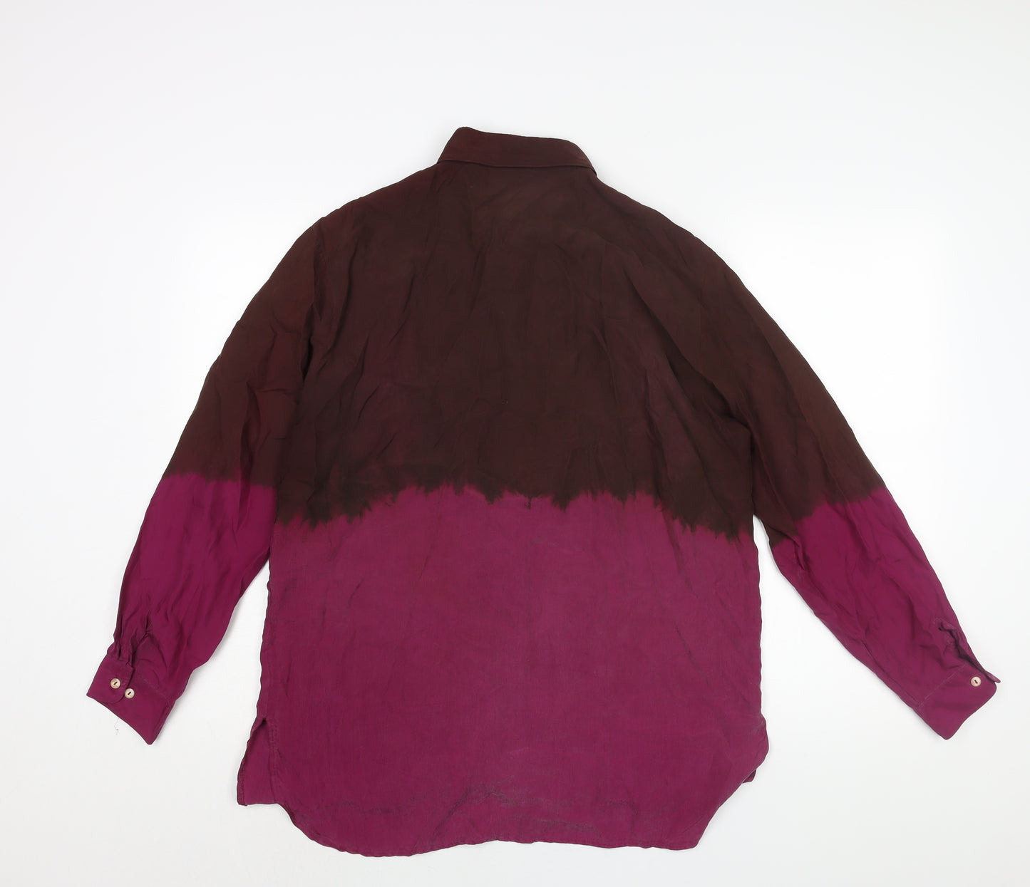 OuiSet Womens Purple Colourblock Silk Basic Button-Up Size 16 Collared - Ombre