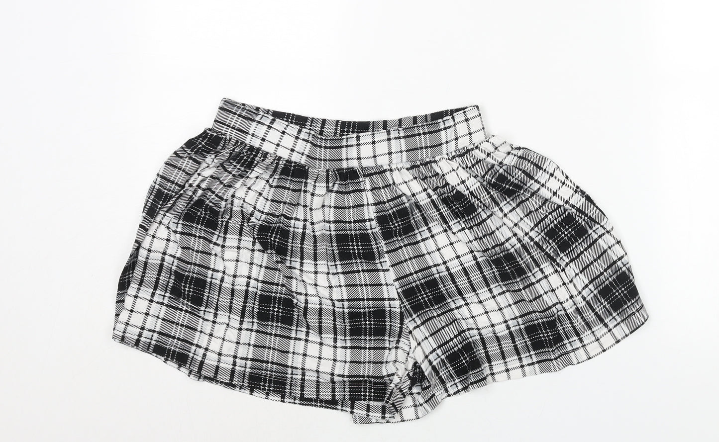 ASOS Womens Black Check Viscose Basic Shorts Size 10 L3 in Regular Pull On - Elasticated Waist