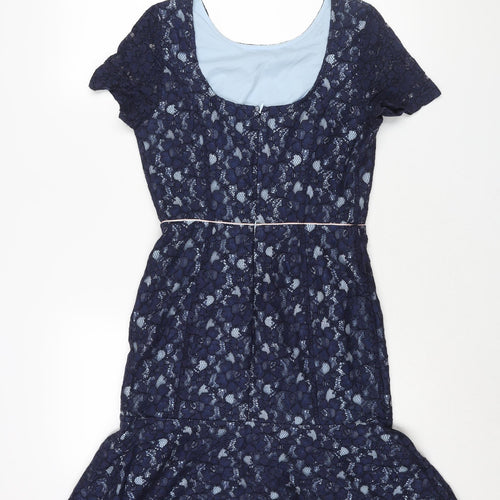 Yumi Womens Blue Viscose Shift Size 8 Round Neck Zip - Frill