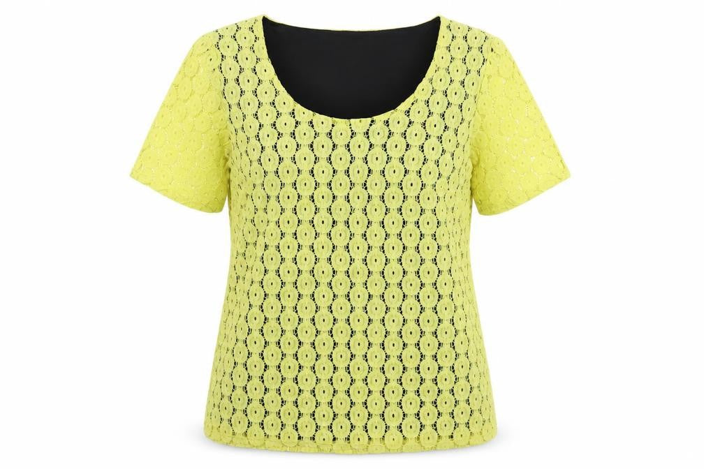 Front view of Windmoor women’s yellow nylon basic blouse, size S, round neck