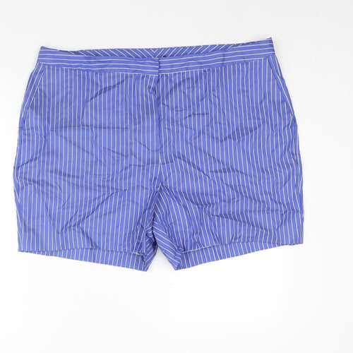 Autograph Womens Blue Striped Cotton Basic Shorts Size 22 L6 in Regular Zip