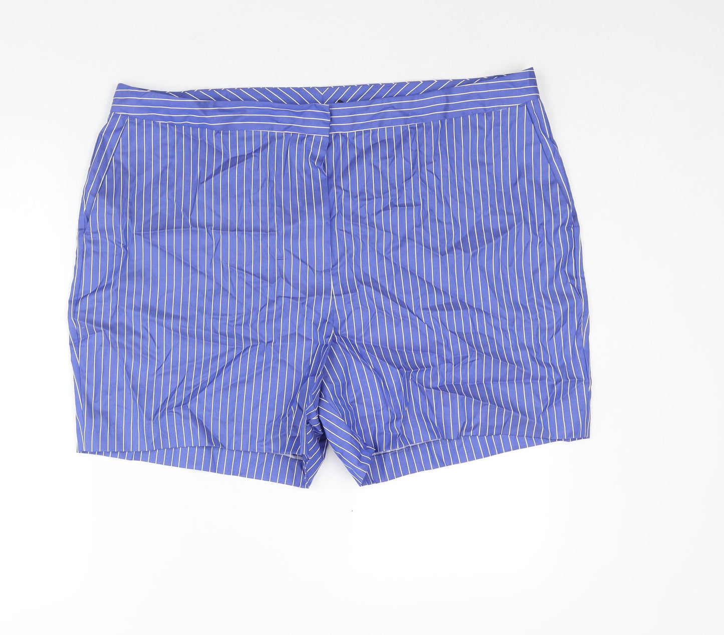 Autograph Womens Blue Striped Cotton Basic Shorts Size 22 L6 in Regular Zip