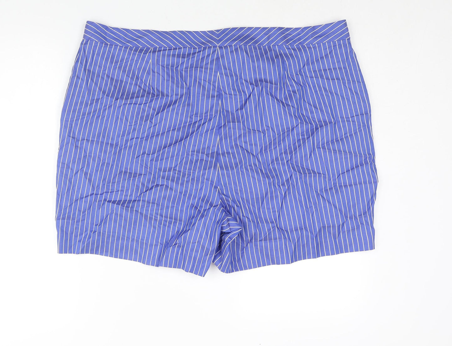 Autograph Womens Blue Striped Cotton Basic Shorts Size 22 L6 in Regular Zip
