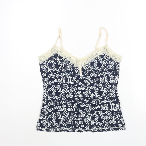 Debenhams Womens Blue Floral Cotton Top Pyjama Top Size 12 - Lace Trim Button Detail