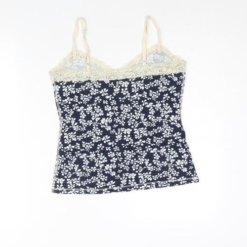 Debenhams Womens Blue Floral Cotton Top Pyjama Top Size 12 - Lace Trim Button Detail