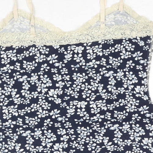 Debenhams Womens Blue Floral Cotton Top Pyjama Top Size 12 - Lace Trim Button Detail