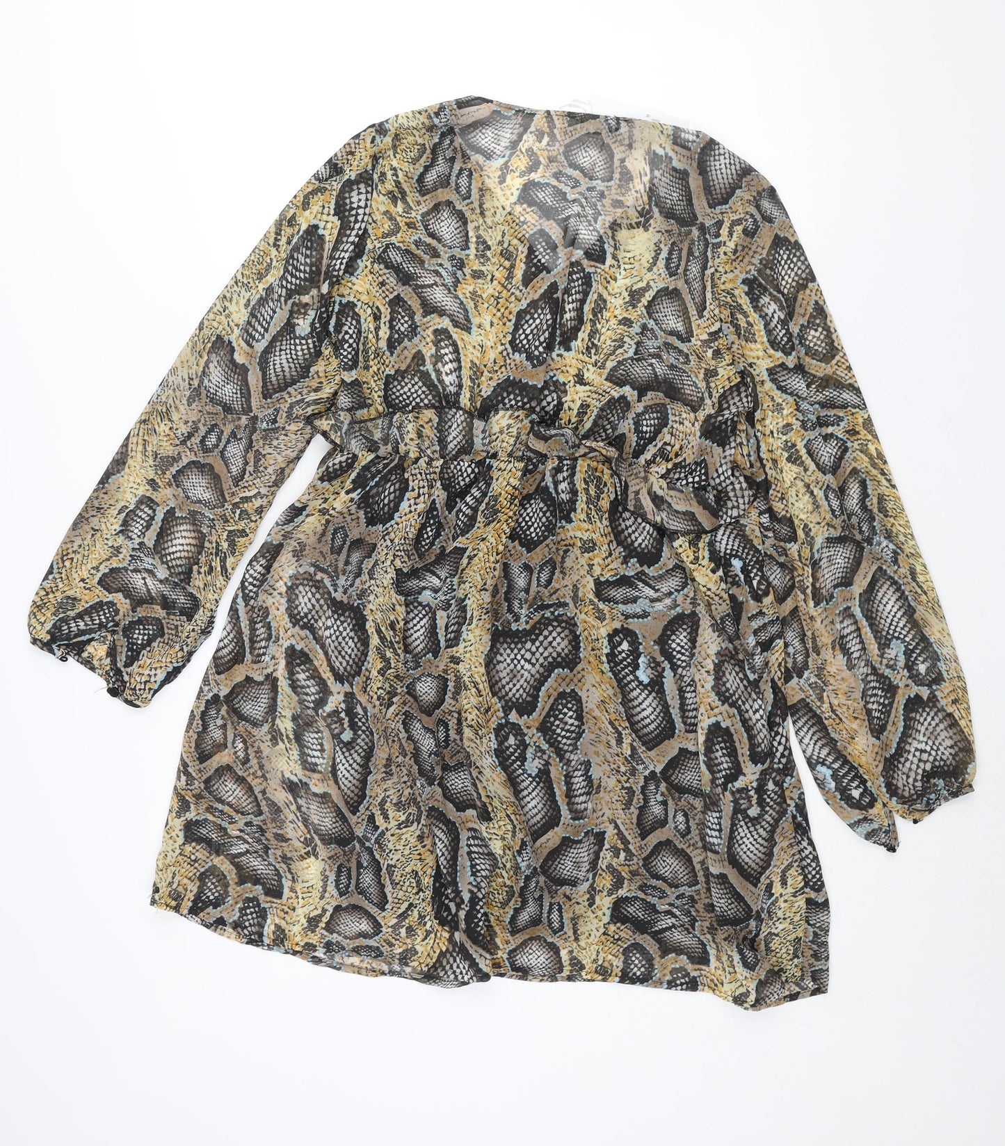 By Clara Womens Multicoloured Animal Print Polyester A-Line Size M V-Neck Pullover - Frill Snakeskin Print