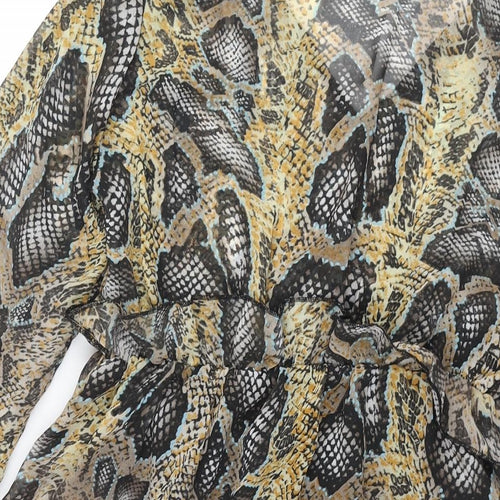 By Clara Womens Multicoloured Animal Print Polyester A-Line Size M V-Neck Pullover - Frill Snakeskin Print