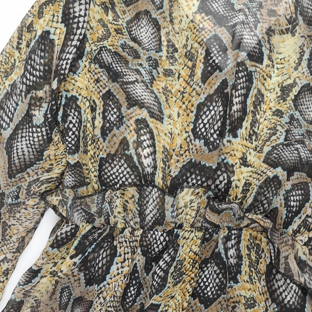 By Clara Womens Multicoloured Animal Print Polyester A-Line Size M V-Neck Pullover - Frill Snakeskin Print