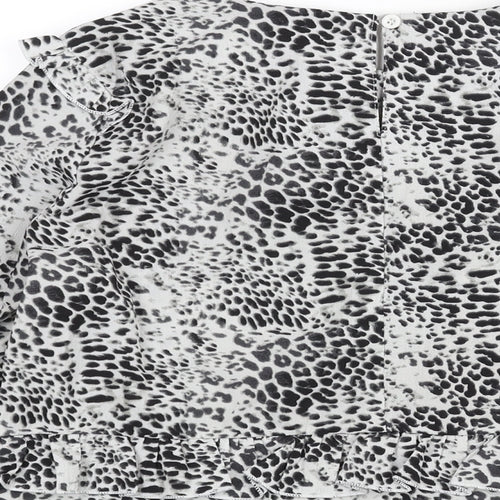 Brave Soul Womens Grey Animal Print Polyester Basic Blouse Size M Round Neck - Leopard Print