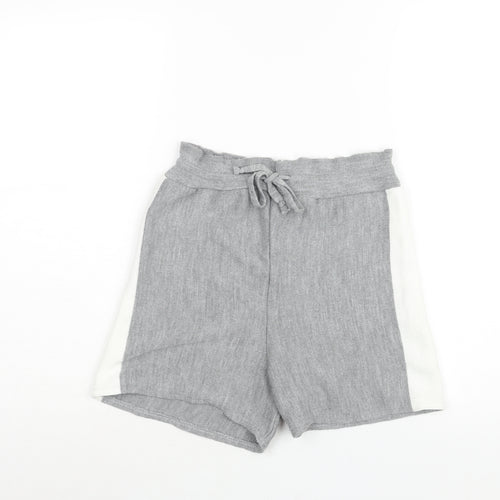 Boohoo Womens Grey Colourblock Acrylic Basic Shorts Size 10 L4 in Regular Drawstring - Taped Sides