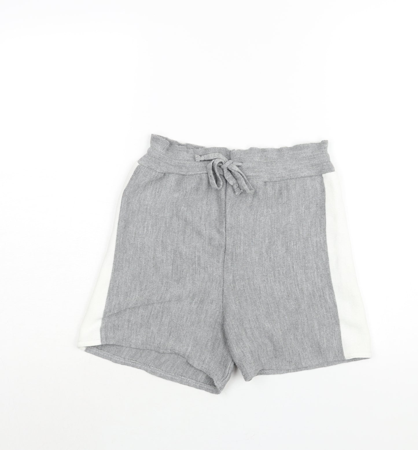 Boohoo Womens Grey Colourblock Acrylic Basic Shorts Size 10 L4 in Regular Drawstring - Taped Sides