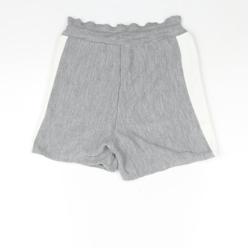 Boohoo Womens Grey Colourblock Acrylic Basic Shorts Size 10 L4 in Regular Drawstring - Taped Sides