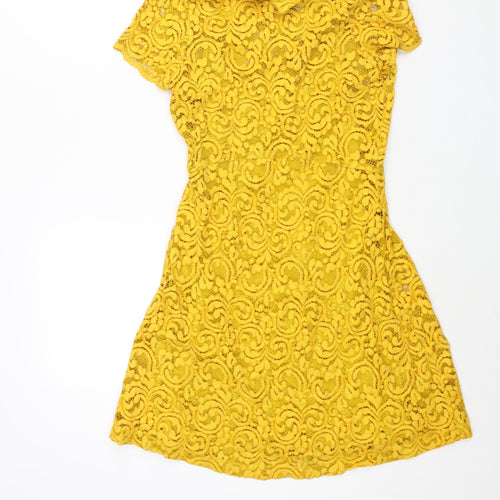 Zara Womens Yellow Cotton A-Line Size S Collared Zip