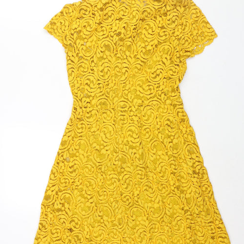 Zara Womens Yellow Cotton A-Line Size S Collared Zip