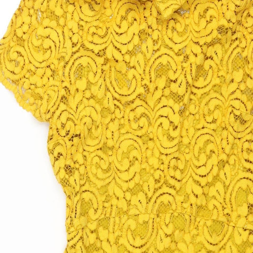 Zara Womens Yellow Cotton A-Line Size S Collared Zip