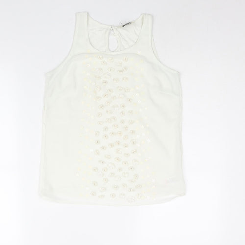 NEXT Womens Ivory Polyester Camisole Blouse Size 6 Scoop Neck - Applique Flowers Sequin