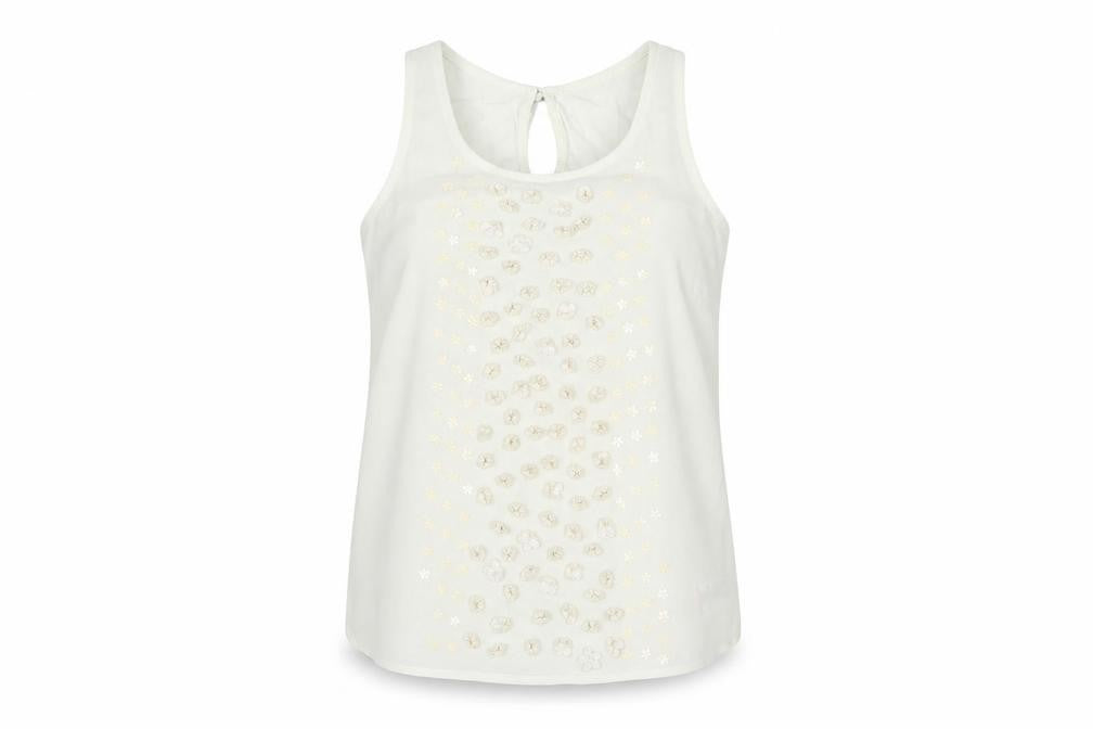NEXT Womens Ivory Polyester Camisole Blouse Size 6 Scoop Neck - Applique Flowers Sequin