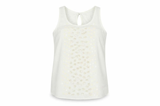 Front view of Next women’s ivory polyester camisole blouse, size UK 6, scoop neck - applique flowers sequin