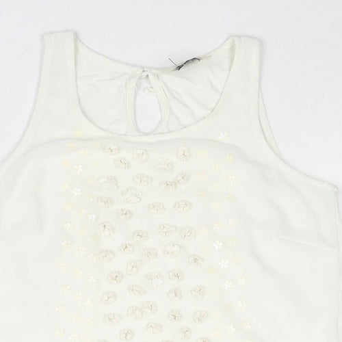 NEXT Womens Ivory Polyester Camisole Blouse Size 6 Scoop Neck - Applique Flowers Sequin