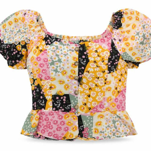 Skinny Dip Womens Multicoloured Colourblock Polyester Basic Blouse Size 10 Square Neck - Floral Print Peplum Button Detail