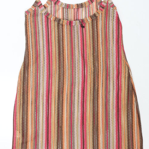 I SAW IT FIRST Womens Multicoloured Striped Polyester Mini Size 8 Scoop Neck Pullover - Semi Sheer