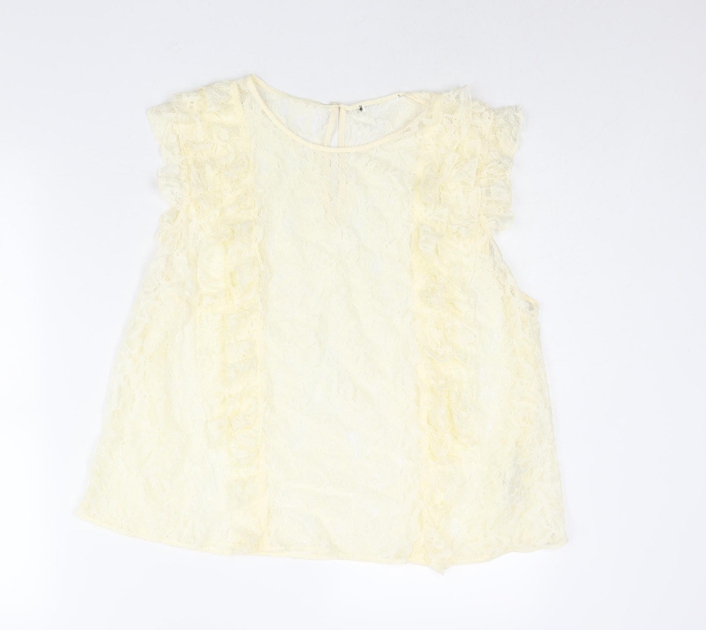 Marks and Spencer Womens Ivory Polyamide Basic Blouse Size 18 Round Neck - Frill Semi Sheer