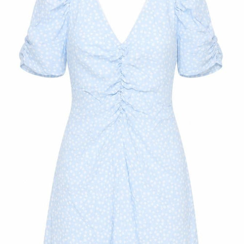 Zara Womens Blue Polka Dot Viscose A-Line Size M V-Neck Zip - Rouched