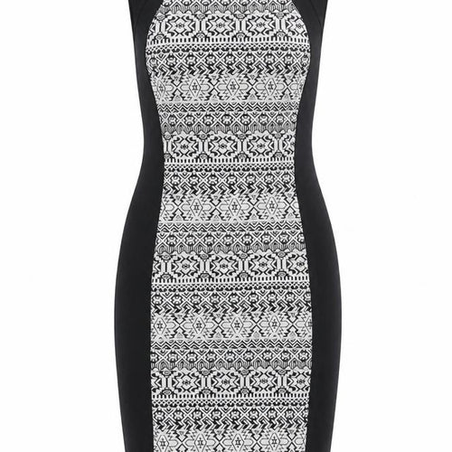 Divided by H&M Womens Black Polyester Bodycon Size 12 Round Neck Zip - Geometric Print