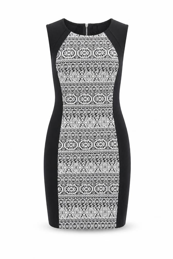 Divided by H&M Womens Black Polyester Bodycon Size 12 Round Neck Zip - Geometric Print