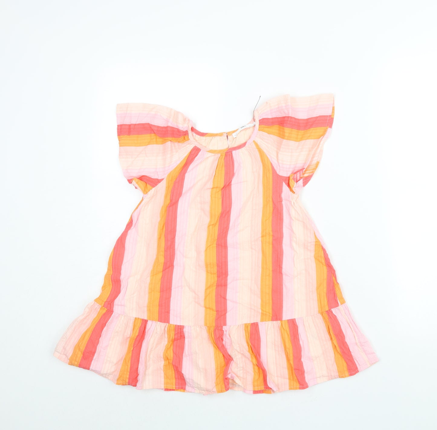 Marks and Spencer Girls Pink Striped Cotton A-Line Size 4-5 Years Round Neck Button