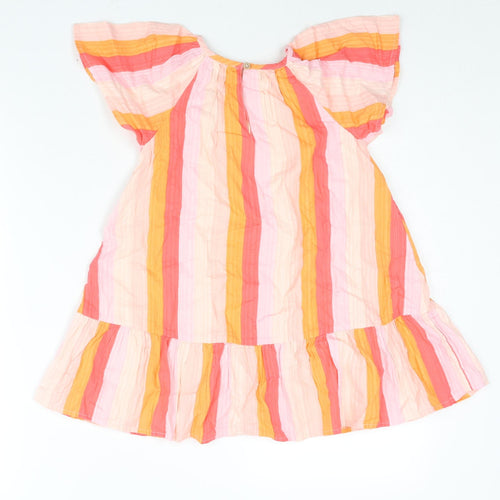 Marks and Spencer Girls Pink Striped Cotton A-Line Size 4-5 Years Round Neck Button