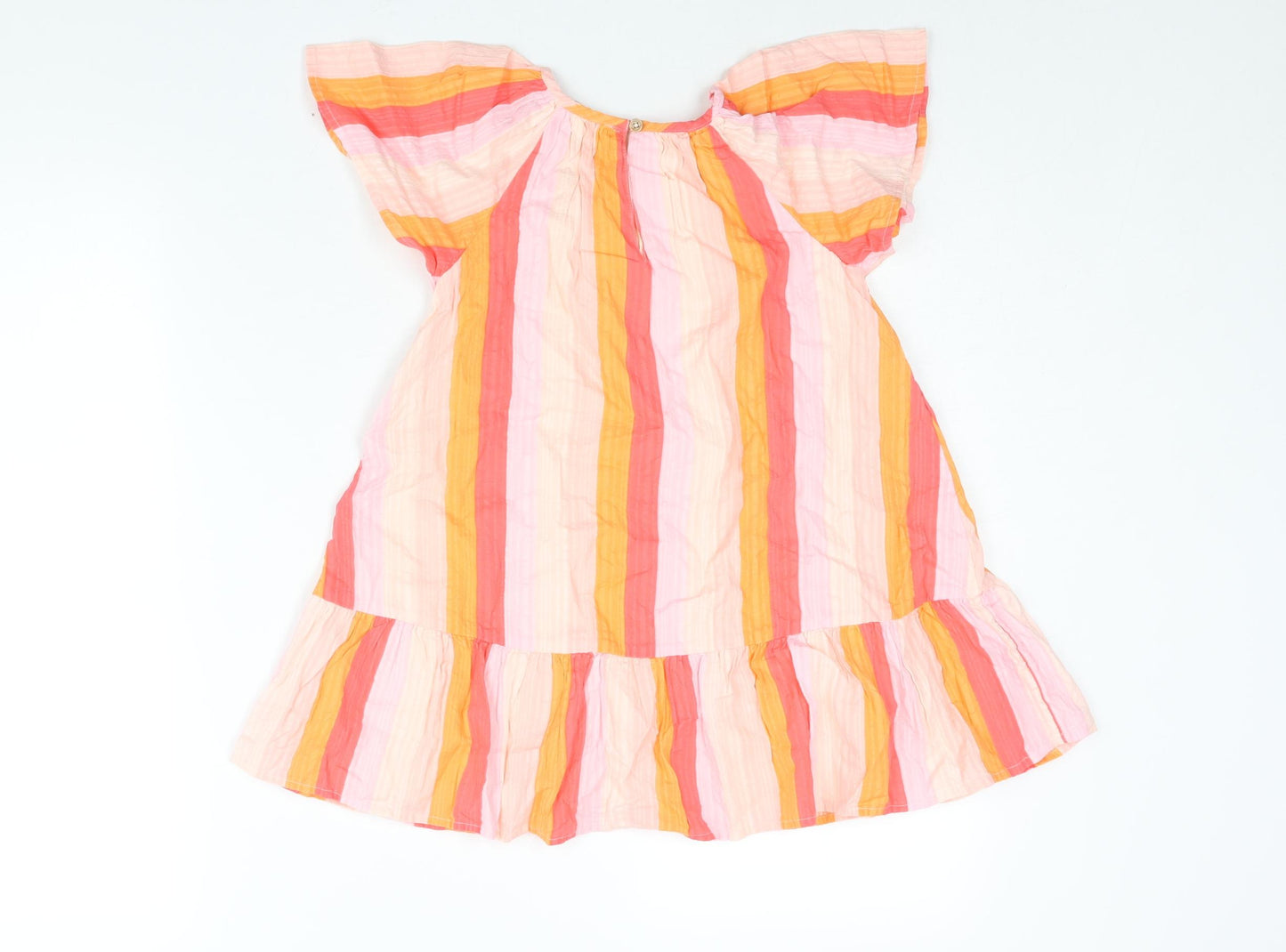 Marks and Spencer Girls Pink Striped Cotton A-Line Size 4-5 Years Round Neck Button