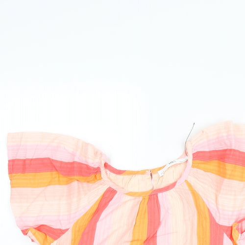 Marks and Spencer Girls Pink Striped Cotton A-Line Size 4-5 Years Round Neck Button