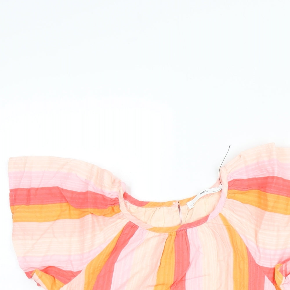 Marks and Spencer Girls Pink Striped Cotton A-Line Size 4-5 Years Round Neck Button
