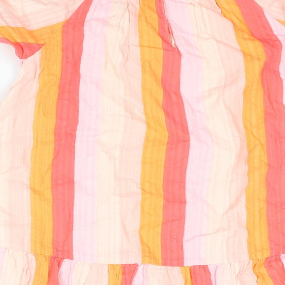 Marks and Spencer Girls Pink Striped Cotton A-Line Size 4-5 Years Round Neck Button
