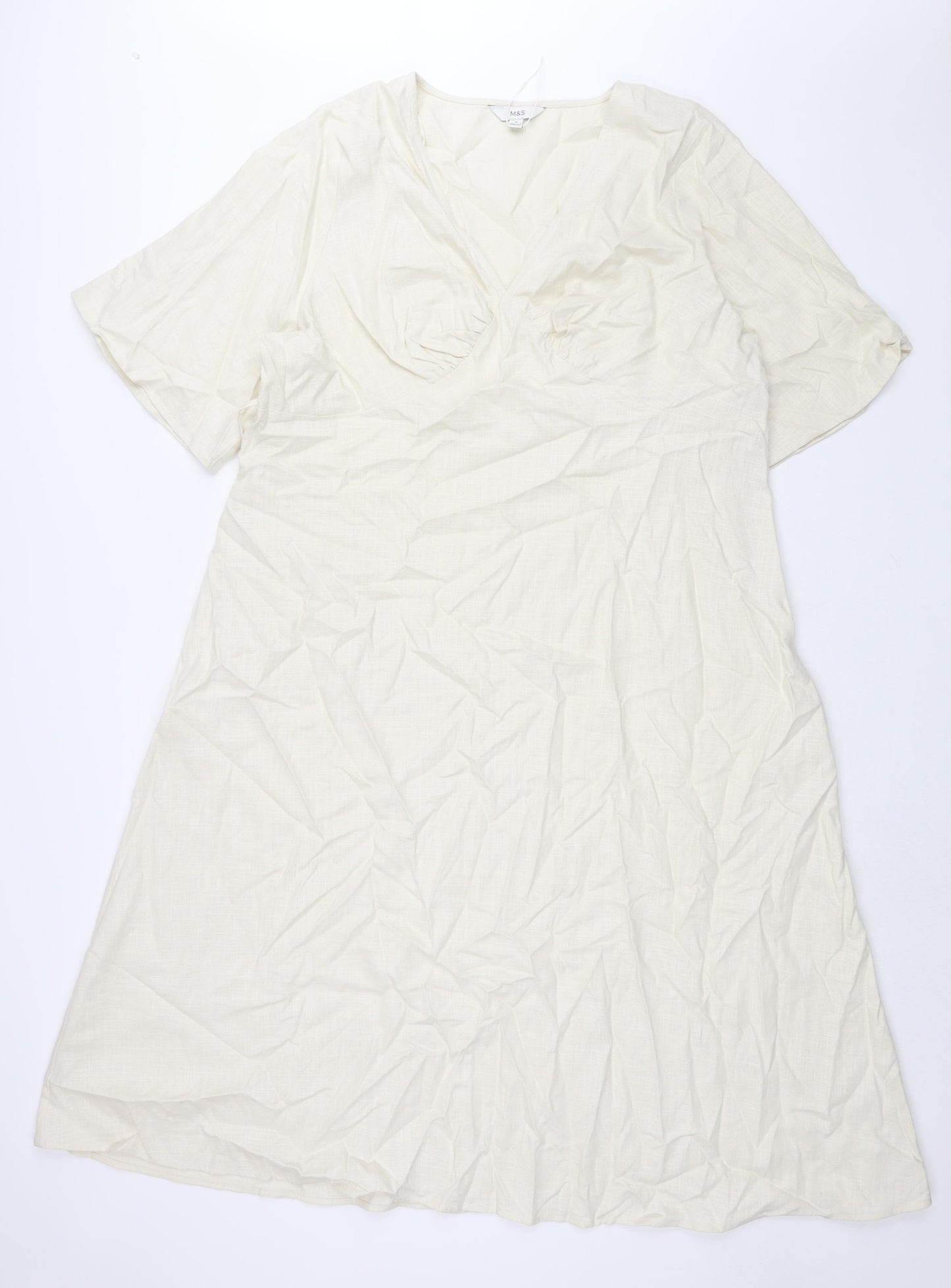 Marks and Spencer Womens Ivory Linen Shift Size 22 V-Neck Zip - Belted