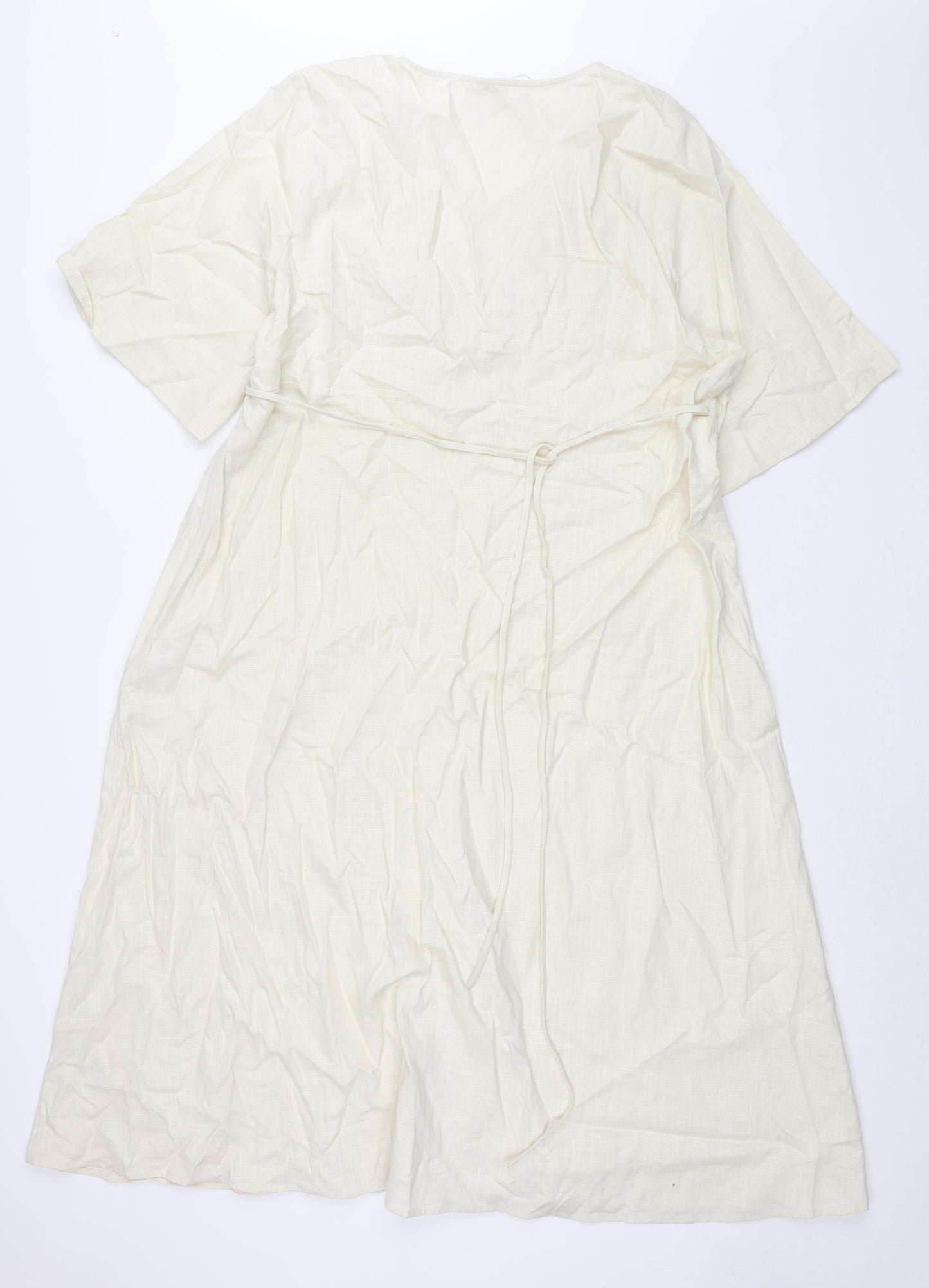 Marks and Spencer Womens Ivory Linen Shift Size 22 V-Neck Zip - Belted