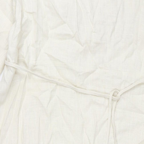 Marks and Spencer Womens Ivory Linen Shift Size 22 V-Neck Zip - Belted