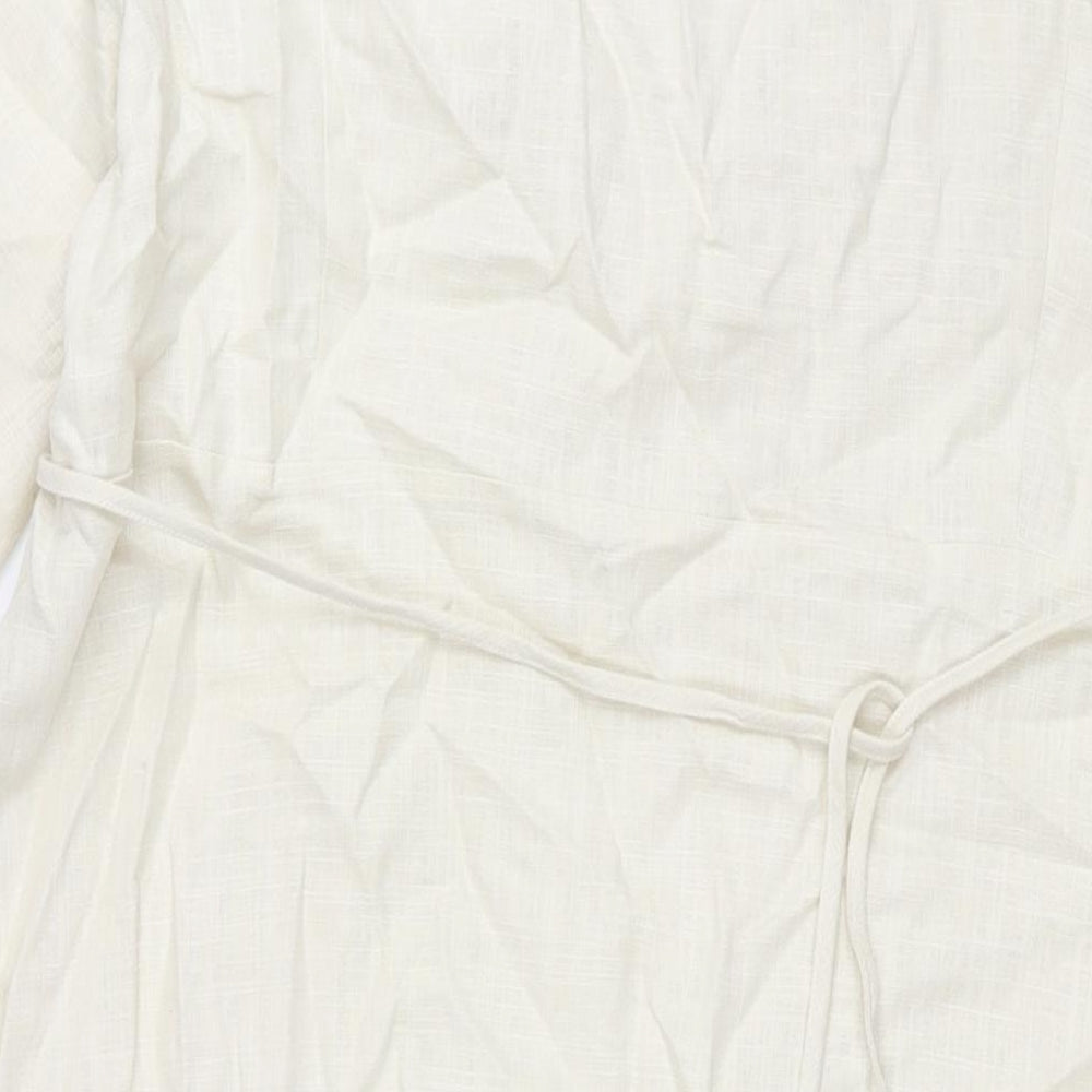 Marks and Spencer Womens Ivory Linen Shift Size 22 V-Neck Zip - Belted
