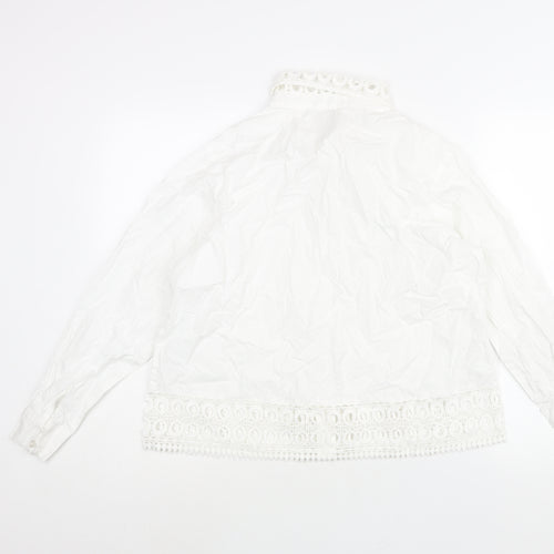 Cotton Traders Womens White Cotton Basic Button-Up Size 14 Collared - Lace Detail