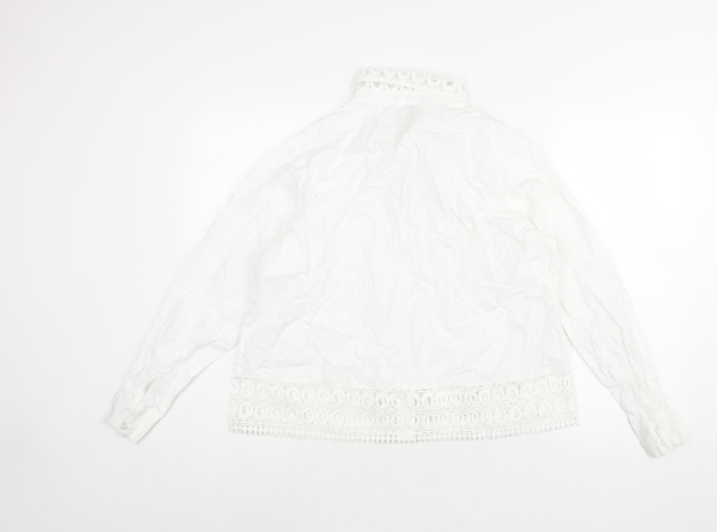 Cotton Traders Womens White Cotton Basic Button-Up Size 14 Collared - Lace Detail