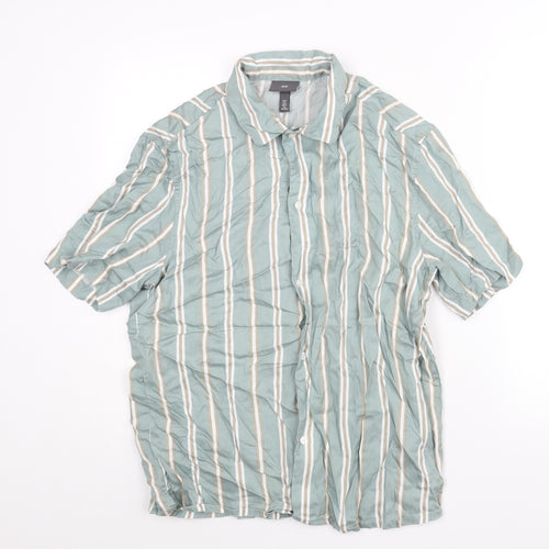 H&M Mens Blue Striped Lyocell Button-Up Size M Collared Button
