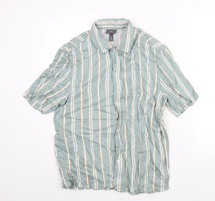 H&M Mens Blue Striped Lyocell Button-Up Size M Collared Button